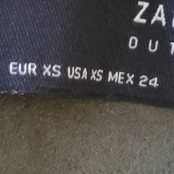 ZARA Outwear Olive Green Faux Suede Belted Moto Biker Jacket Women's Size XS - Picture 9 of 11